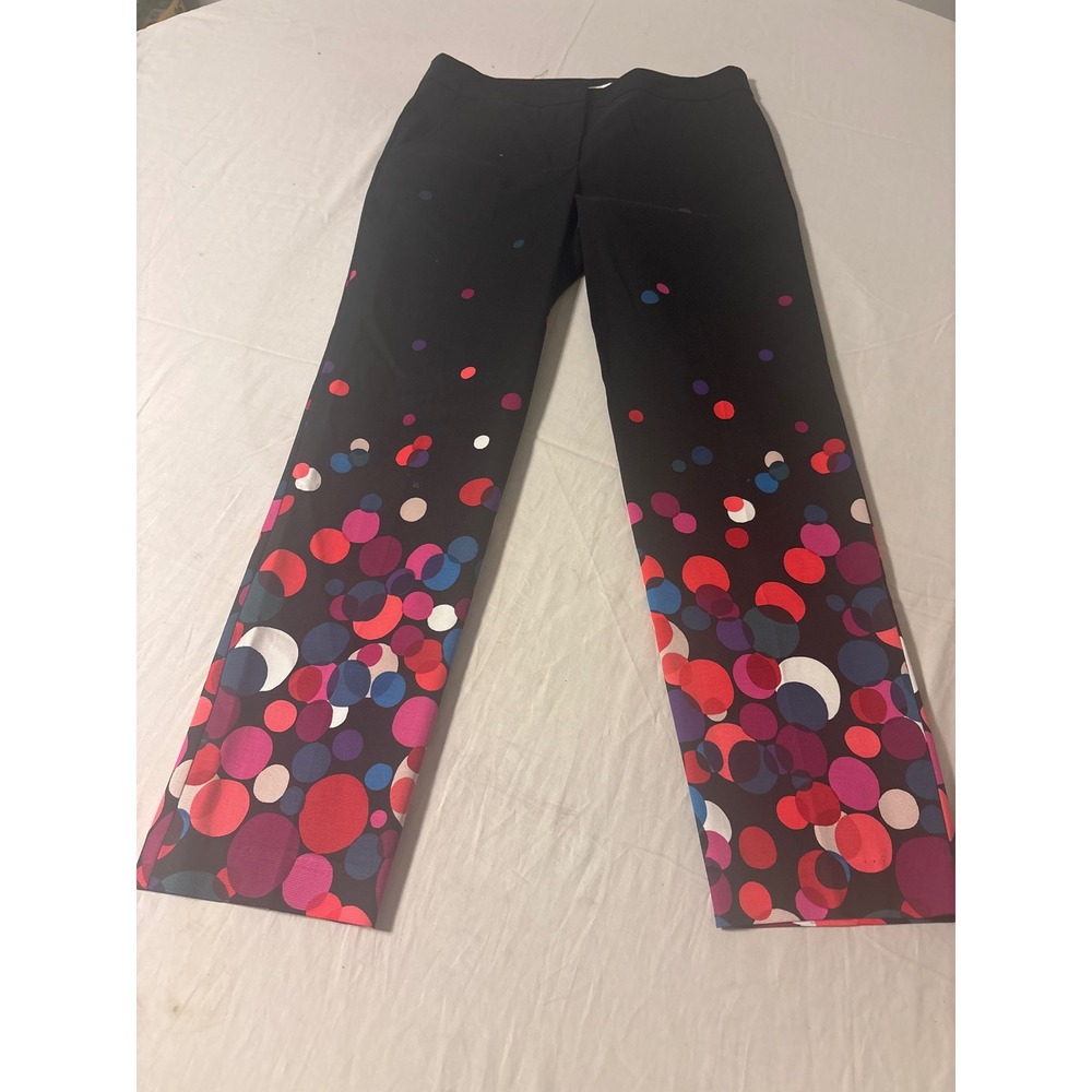 Trina Turk Polka Dot Bubble Print Pants Women 4 Black Excellent Straight Leg - Picture 2 of 11